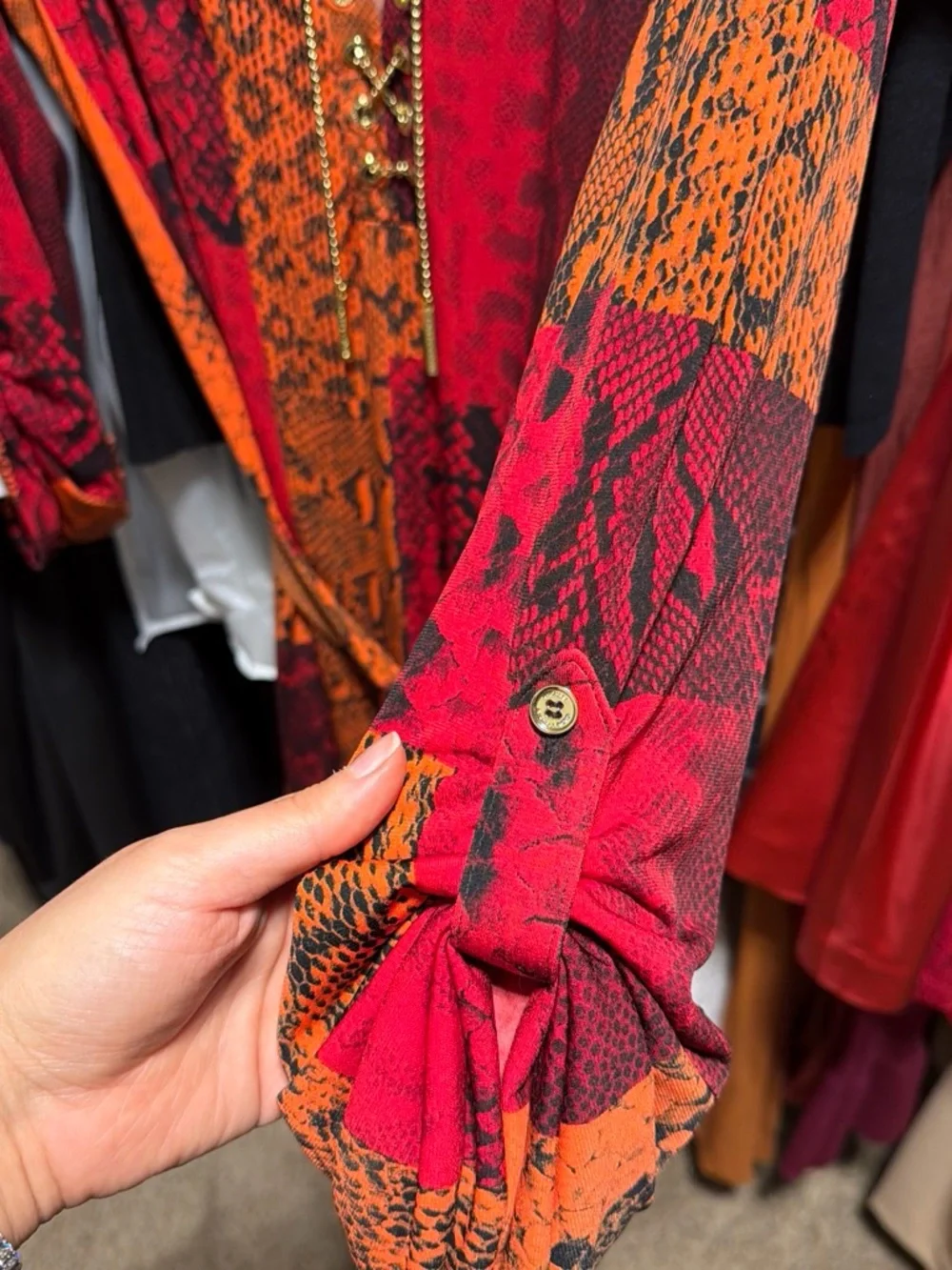 Michael Kors Red & Orange Snake-Print Lace-Up Romper